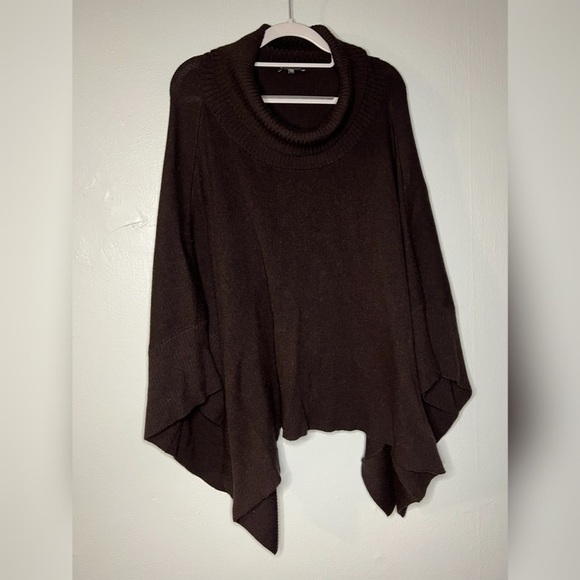 Eileen Fisher Sweaters - Eileen Fisher brown merino wool turtle neck poncho shawl